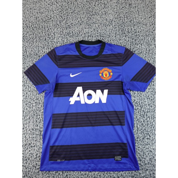 Nike Manchester United 2011-12 Away Jersey Mens Medium Blue Striped Aon Soccer